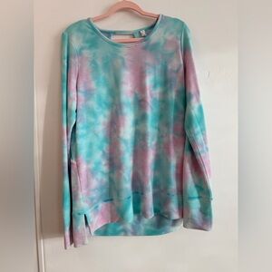 Ideology Tie Dye Athleisure Pullover Sweatshirt Thumb Holes Size L